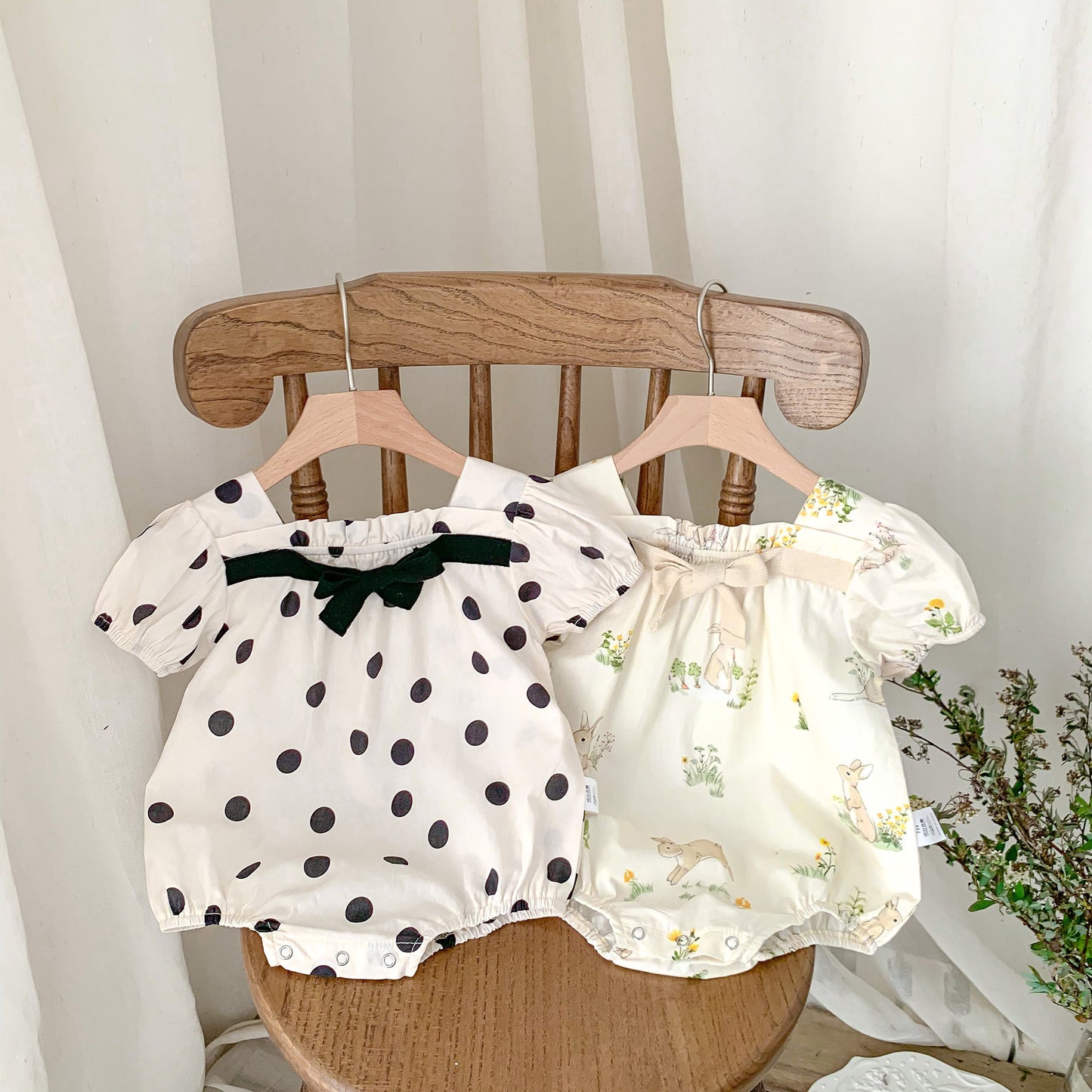 Summer Hot Selling Baby Girls Short Sleeves Square Neck Rabbits/Polka Dots Print Onesie, MyKids-USA®, Baby One-Pieces, MyKids-USA -  -  -  -  -  -  - 