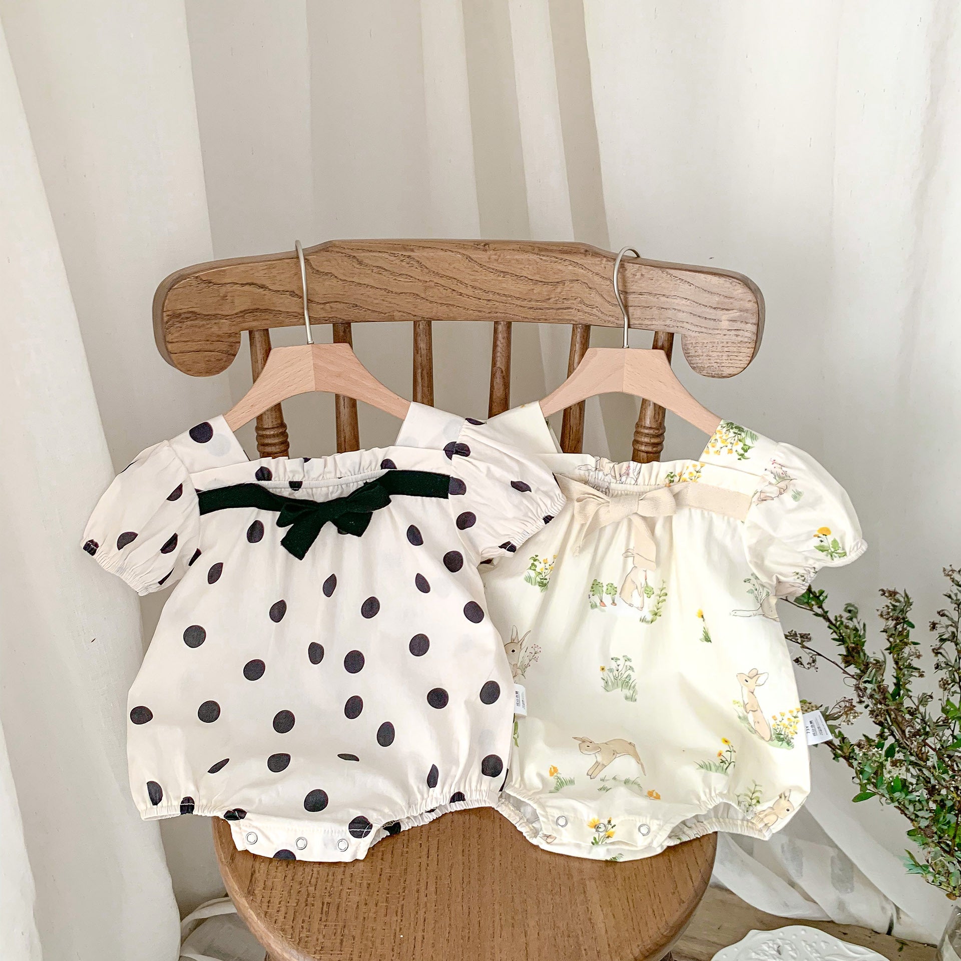 Summer Hot Selling Baby Girls Short Sleeves Square Neck Rabbits/Polka Dots Print Onesie, MyKids-USA®, Baby One-Pieces, MyKids-USA -  -  -  -  -  -  - 