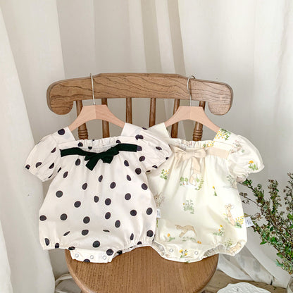 Summer Hot Selling Baby Girls Short Sleeves Square Neck Rabbits/Polka Dots Print Onesie, MyKids-USA®, Baby One-Pieces, MyKids-USA -  -  -  -  -  -  - 