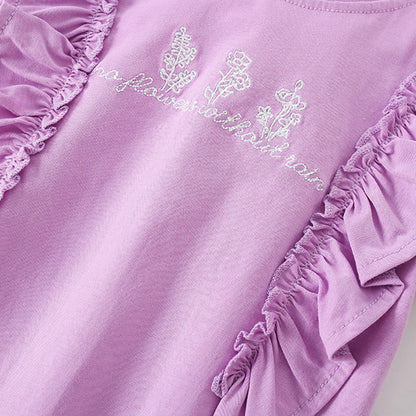 Summer Arrival Girls’ Flowers and Letters Embroidered Pattern Short Sleeves T-shirt in European and American Style, MyKids-USA®, Baby & Toddler Tops, MyKids-USA -  -  -  -  -  -  - 