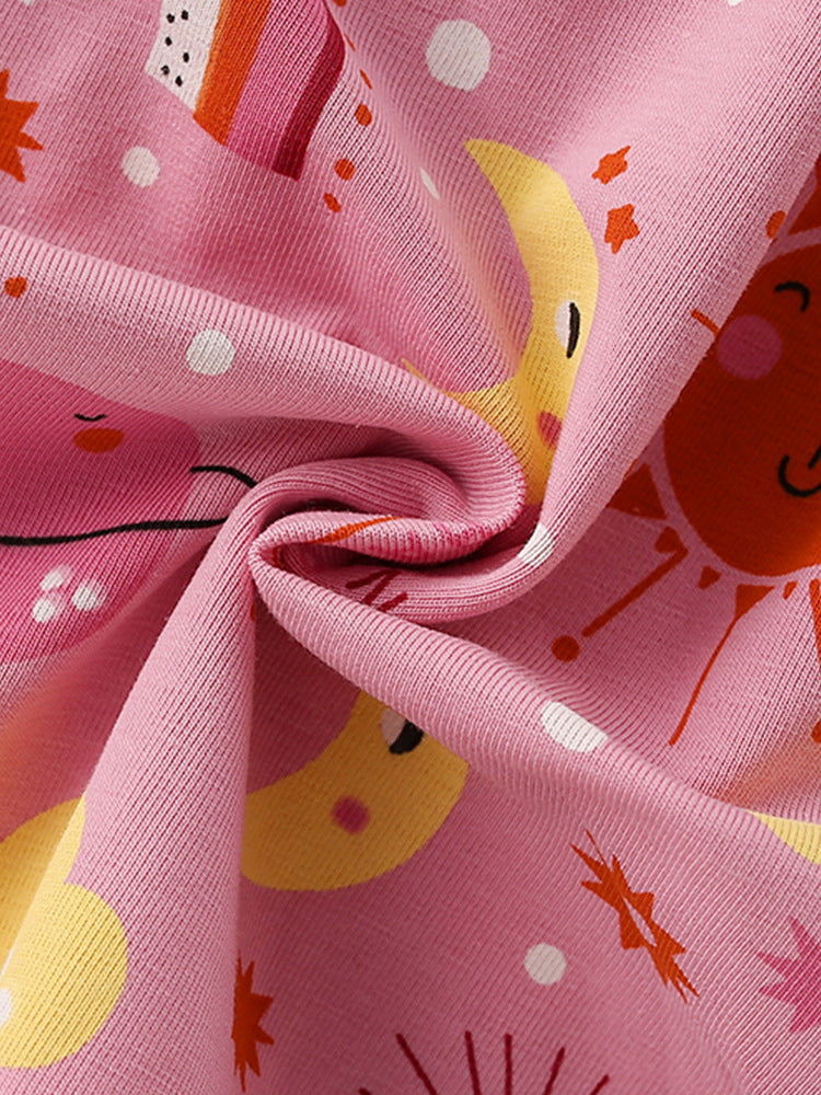 Summer Baby Kids Girls Short Sleeves Cartoon Pattern Dress