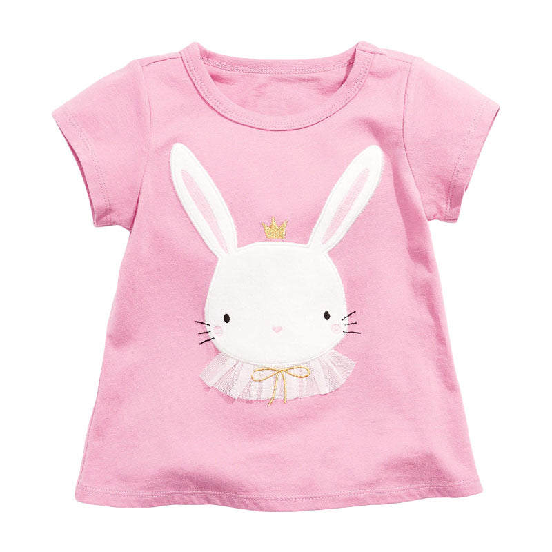 Baby Girl Rabbit Cartoon Pink Short Sleeve O-Neck Cotton Summer T-Shirt, MyKids-USA®, Baby & Toddler Tops, MyKids-USA - Size/Age - 90 (12-24M) - Color - Pink -  -  - TR2312041628-A