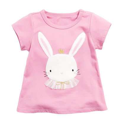 Baby Girl Rabbit Cartoon Pink Short Sleeve O-Neck Cotton Summer T-Shirt, MyKids-USA®, Baby & Toddler Tops, MyKids-USA - Size/Age - 90 (12-24M) - Color - Pink -  -  - TR2312041628-A