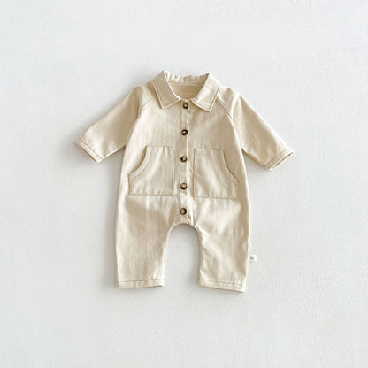 MyKids-USA® Autumn Arrival Baby Unsiex Long Sleeves Casual Turn-down Collar Denim Rompers