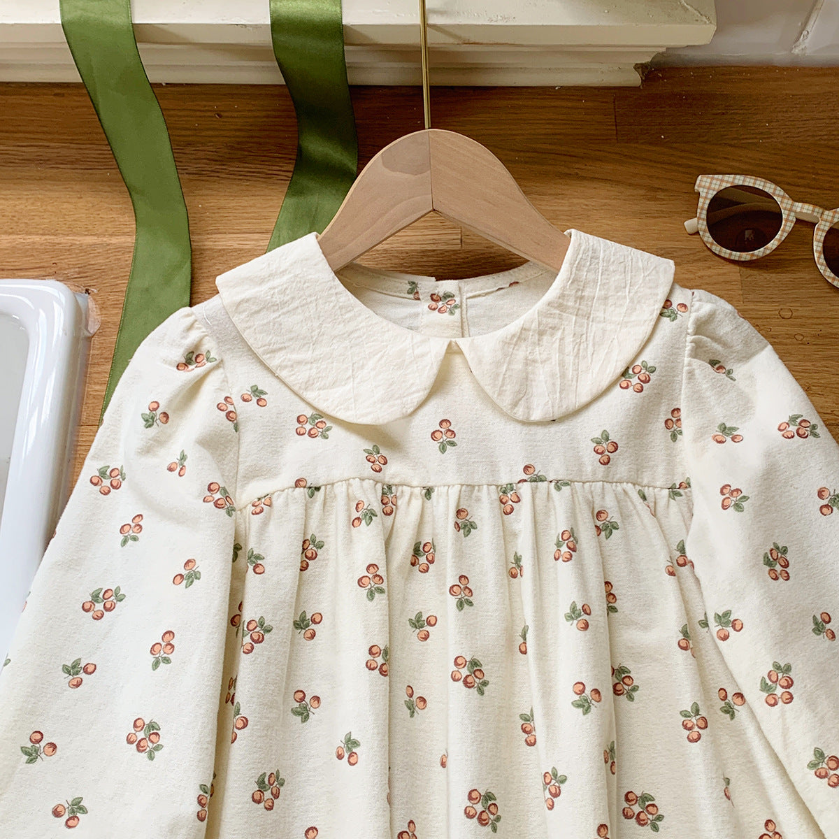 Arrival Autumn Girls Cute Cherry Pattern Long Sleeves Dress with Peter Pan Collar, MyKids-USA®, Baby & Toddler Dresses, MyKids-USA -  -  -  -  -  -  - 