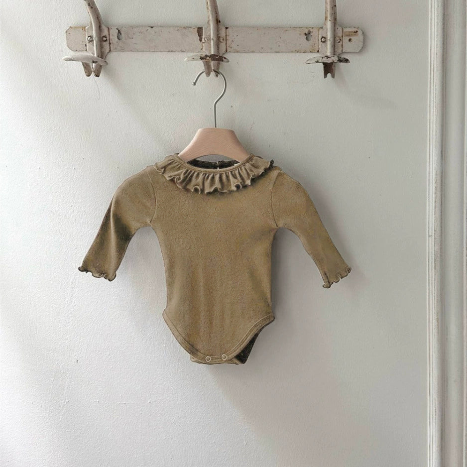 Arrival Baby Unisex Solid Color Long Sleeves Onesies with Ruffle Collar, MyKids-USA®, Baby One-Pieces, MyKids-USA - Size/Age - 66 (3-6M) - Color - Coffee -  -  - TR2507172034-B