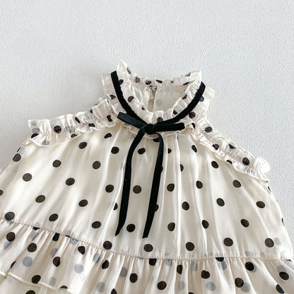 Summer Arrival Baby Girls Cute Beige Sleeveless Polka Dots Pattern Bodysuit