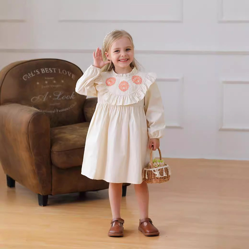 Arrival Autumn Girls Butterfly Embroidery Pattern Long Sleeves Ruffle Neck Dress, MyKids-USA®, Baby & Toddler Dresses, MyKids-USA - Size/Age - 90 (12-24M) - Color - Beige -  -  - TR2409181033-A