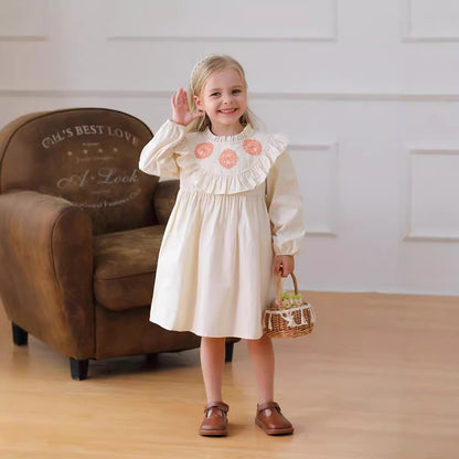 Arrival Autumn Girls Butterfly Embroidery Pattern Long Sleeves Ruffle Neck Dress, MyKids-USA®, Baby & Toddler Dresses, MyKids-USA - Size/Age - 90 (12-24M) - Color - Beige -  -  - TR2409181033-A