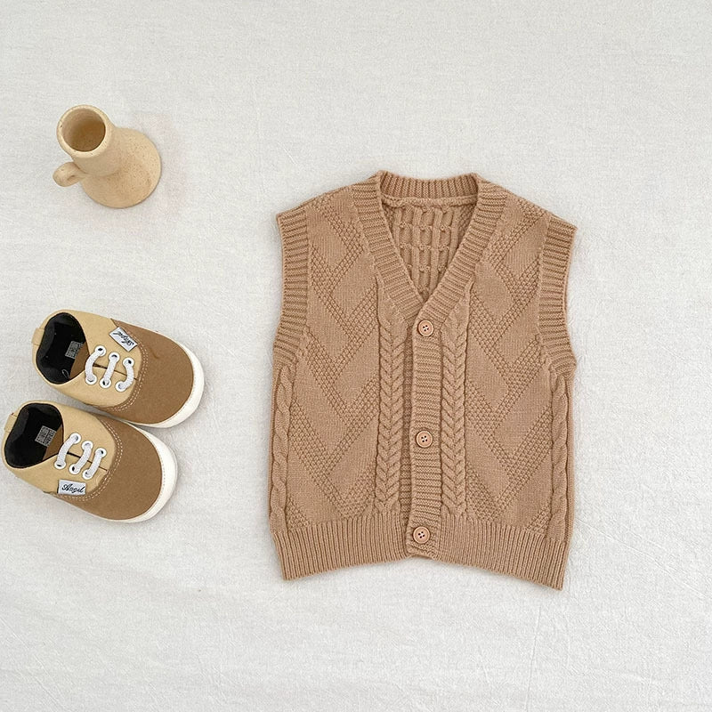 Autumn Arrival Baby Unisex Comfortable Jacquard Pattern Knitted Sleeveless V Neck Vest, MyKids-USA®, Tunics, MyKids-USA -  -  -  -  -  -  - 