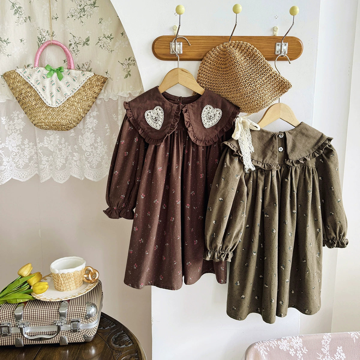 Arrival Autumn Girls Hearts Embroidery and Floral Printed Pattern Long Sleeves Dress, MyKids-USA®, Baby & Toddler Dresses, MyKids-USA -  -  -  -  -  -  - 