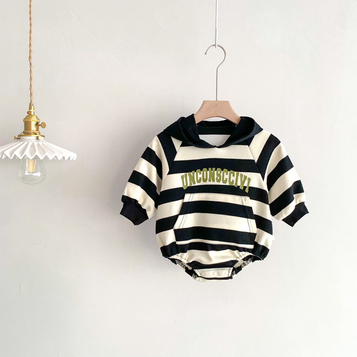 Autumn Arrival Baby Unisex Long Sleeves Striped and Letters Pattern Hooded Onesies, MyKids-USA®, Baby One-Pieces, MyKids-USA - Size/Age - 66 (3-6M) - Color - Beige -  -  - TR2509142339-A