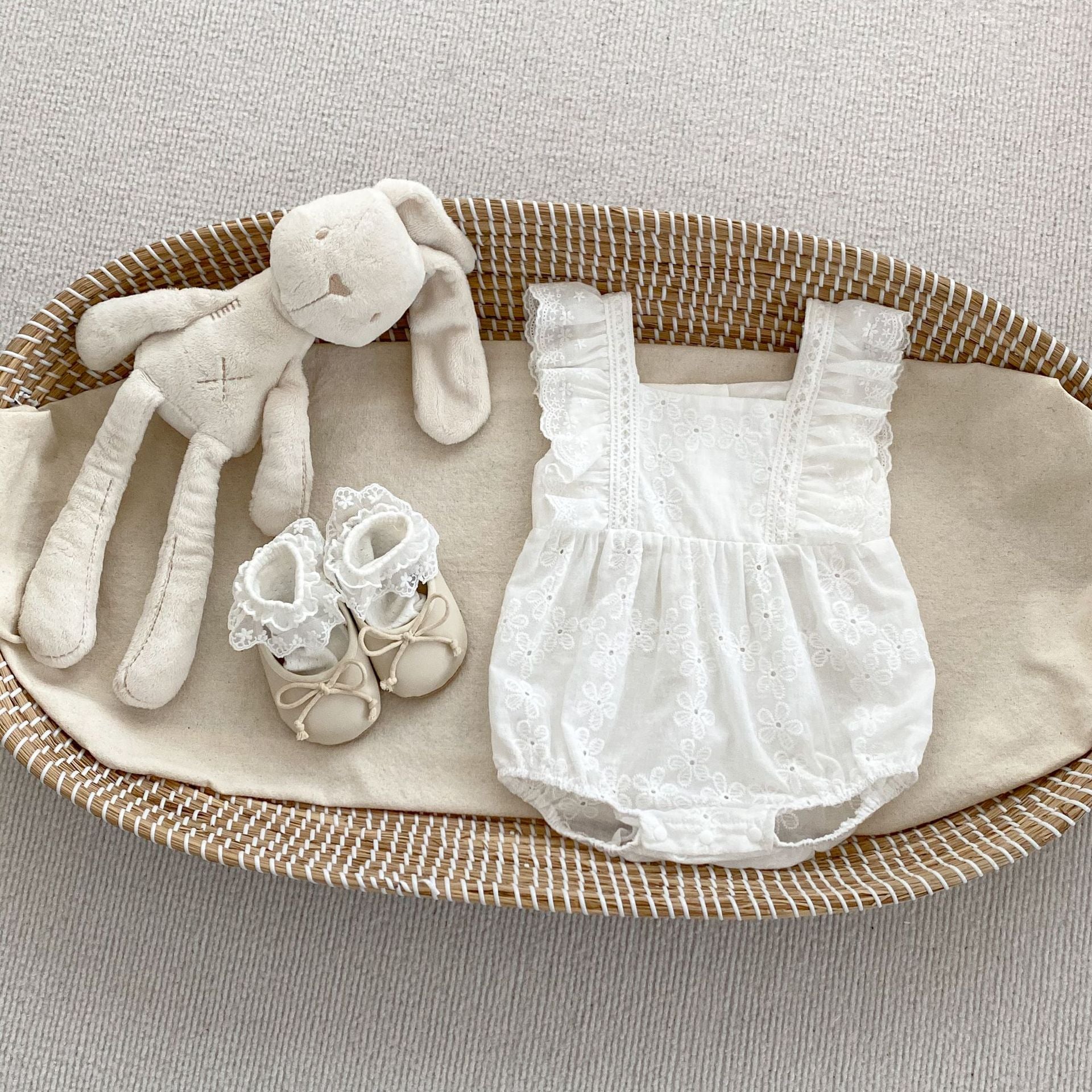 Summer Girls Solid Color Floral Embroidery Square Neck Onesies And Girls’ Dress – Princess Sister Matching, MyKids-USA®, Baby & Toddler Outfits, MyKids-USA - Size/Age - 66 (3-6M) - Color - White -  -  - TR2404282226-B