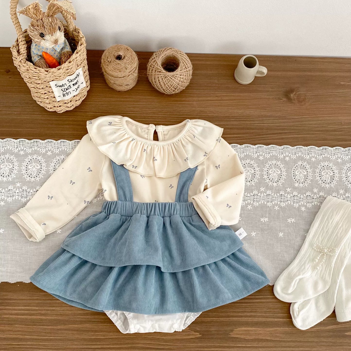 Spring and Autumn Baby Kids Girls Butterfly-bows Pattern Long Sleeves Beige Top and Sleeveless Onesies Overalls Clothing Set, MyKids-USA®, Baby & Toddler Outfits, MyKids-USA -  -  -  -  -  -  - 