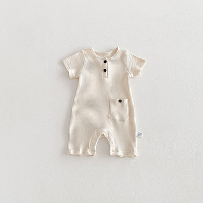 Summer Arrival Baby Boys and Girls Short Sleeves Solid Color Crew Neck Bodysuit, MyKids-USA®, Bodysuits, MyKids-USA - Size/Age - 66 (3-6M) - Color - Beige -  -  - TR2603192325-A.