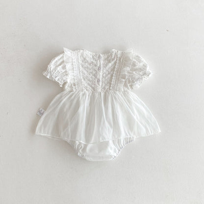Summer Arrival Baby Girls Short Sleeves Dots Pattern Embroidered Lace Trim Bodysuit Dress, MyKids-USA®, Baby & Children's Dresses, MyKids-USA -  -  -  -  -  -  - .