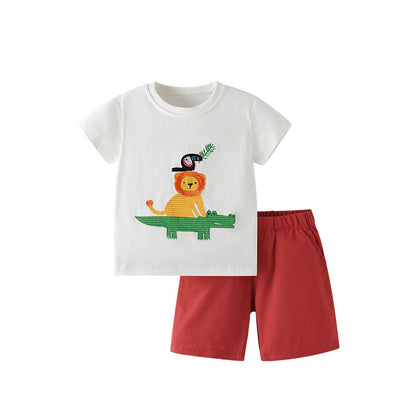 Summer Baby Kids Casual Animals Cartoon Pattern T-shirt and Shorts Clothing Set for Boys, MyKids-USA®, Baby & Toddler Outfits, MyKids-USA - Size/Age - 100 (2-3Y) - Color - White -  -  - TR2505181102-A