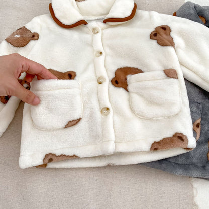 Winter Baby Kids Boys Long Sleeves Cute Teddy Bear Pattern Top and Pants Fluffy Warm Pajamas Clothing Set, MyKids-USA®, Baby & Toddler Sleepwear, MyKids-USA -  -  -  -  -  -  - 