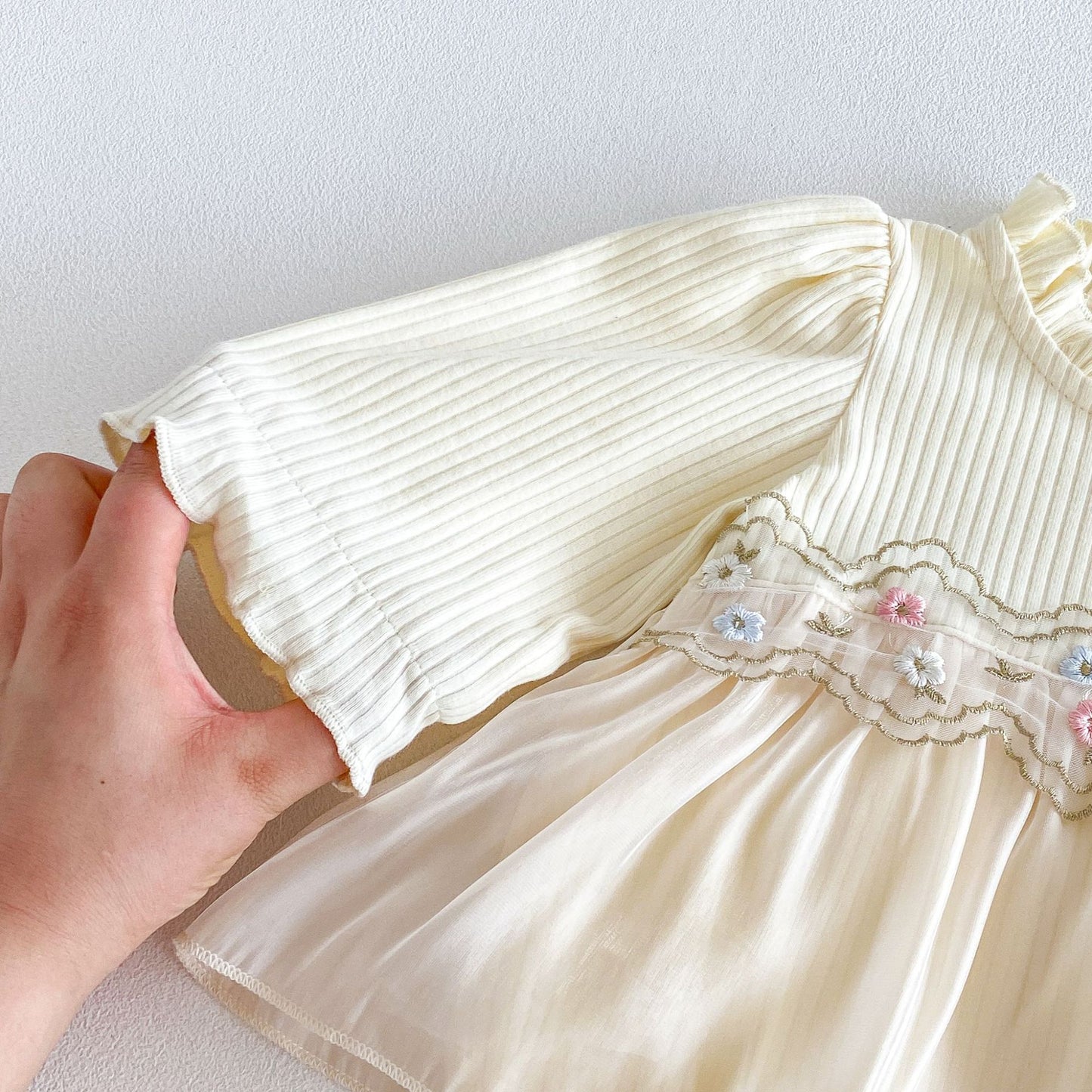 MyKids-USA® Autumn Arrival Baby Girls Long Sleeves Cute Flowers Embroidered Pattern Bodysuit Dress