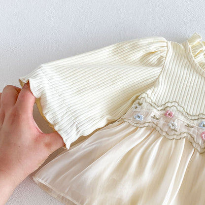 MyKids-USA® Autumn Arrival Baby Girls Long Sleeves Cute Flowers Embroidered Pattern Bodysuit Dress