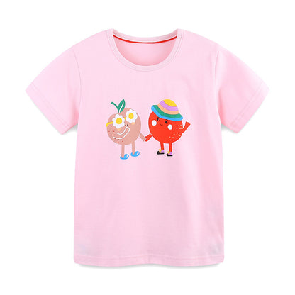 Summer Girls’ Cartoon Fruits Pattern T-shirt in European and American Style, MyKids-USA®, Baby & Toddler Tops, MyKids-USA - Size/Age - 90 (12-24M) - Color - Pink -  -  - TR2505192057-A
