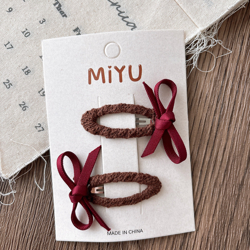 Collection of 2 Versatile Plaid Pattern and Butterfly-bow Decorated Hair Clips