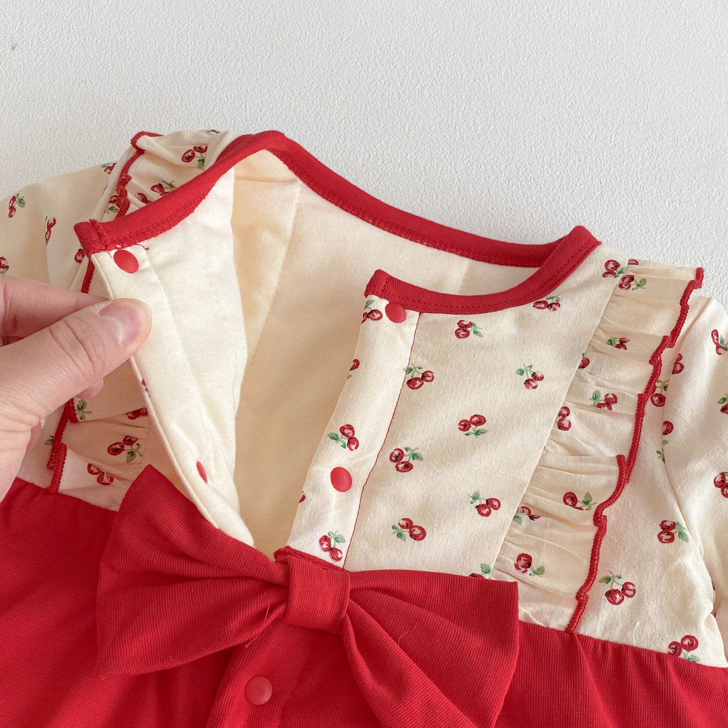 Autumn and Winter Arrival Baby Girls Long Sleeves Cherry Pattern Color Patchwork Rompers, MyKids-USA®, Baby One-Pieces, MyKids-USA -  -  -  -  -  -  - .