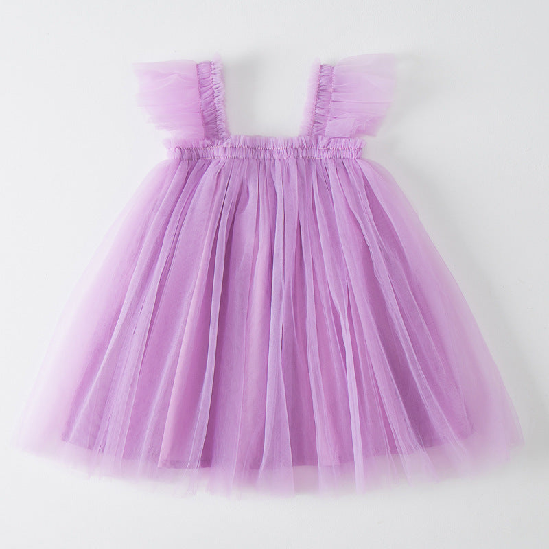 Summer Baby Kids Girls Fly Sleeves Plain Tulle Strap Dress, MyKids-USA®, Baby & Children's Dresses, MyKids-USA - Size/Age - 80 (9-12M) - Colo - Purple -  -  - TR2605152311-D.