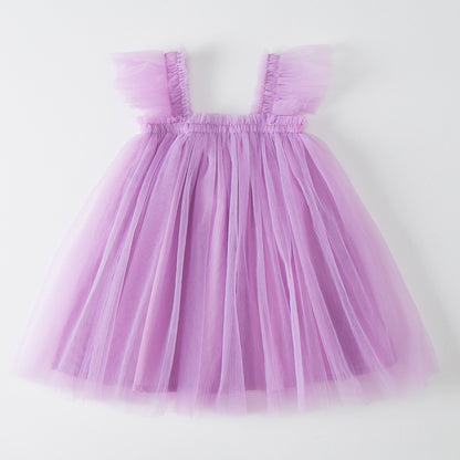 Summer Baby Kids Girls Fly Sleeves Plain Tulle Strap Dress, MyKids-USA®, Baby & Children's Dresses, MyKids-USA - Size/Age - 80 (9-12M) - Colo - Purple -  -  - TR2605152311-D.
