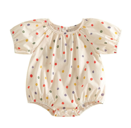 Summer Arrival Baby Girls Short Sleeves Colorful Dots Pattern Bodysuit, MyKids-USA®, Bodysuits, MyKids-USA - Size/Age - 66 (3-6M) - Color - Apricot -  -  - TR2605172355-A.