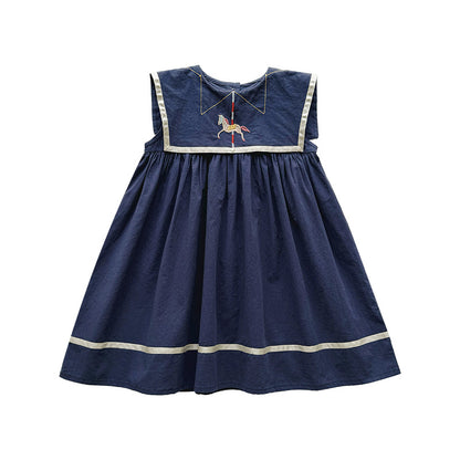 Summer Arrival Baby Girls Sleeveless Horse Pattern Navy Style Dress, MyKids-USA®, Baby & Children's Dresses, MyKids-USA -  -  -  -  -  -  - .