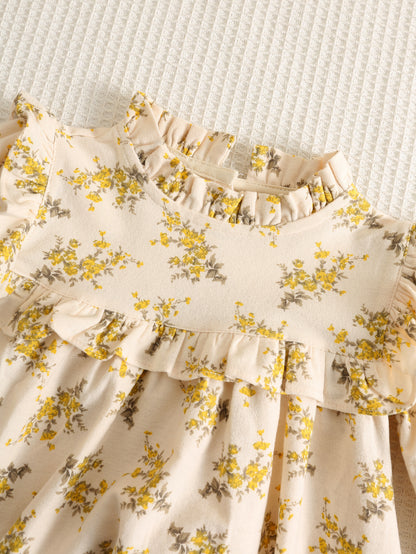 Autumn Arrival Baby Kids Girls Floral Pattern Long Sleeves Ruffle Neck Dress, MyKids-USA®, Baby & Toddler Dresses, MyKids-USA -  -  -  -  -  -  - 