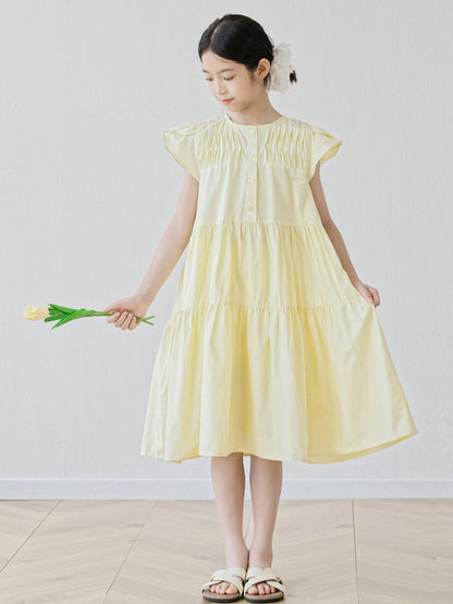Summer Arrival Short Sleeves Patchwork Design Plain Dress for Stylish Girls