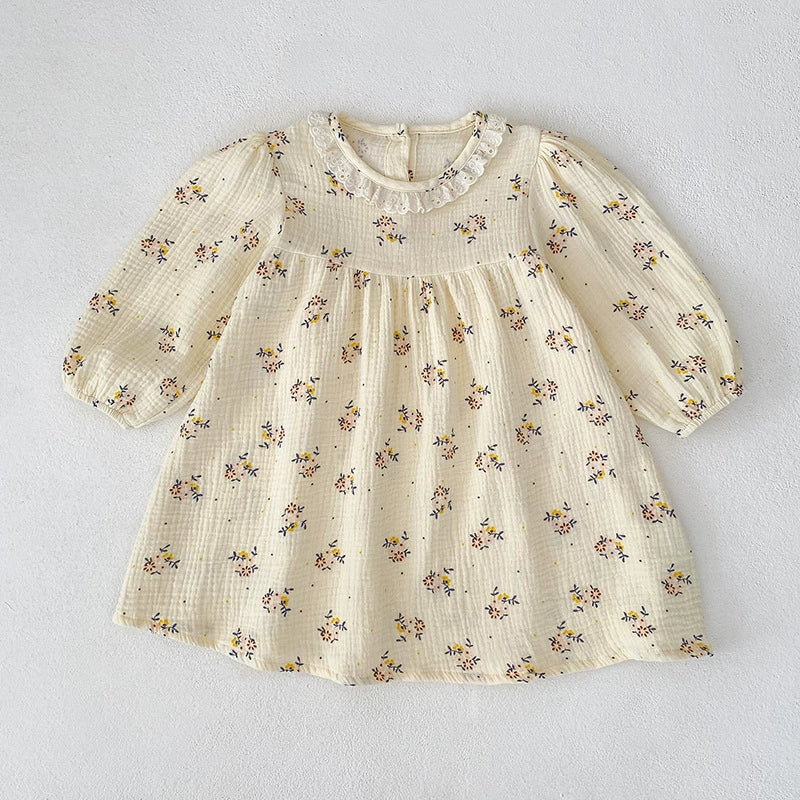 Autumn Baby Girls French Style Flowers Pattern Long-sleeved bodysuit and Dress with Collar – Princess Sister Matching Set, MyKids-USA®, Baby & Toddler Outfits, MyKids-USA - Size/Age - 66 (3-6M) - Color - Beige -  -  - TR2507081701-B.