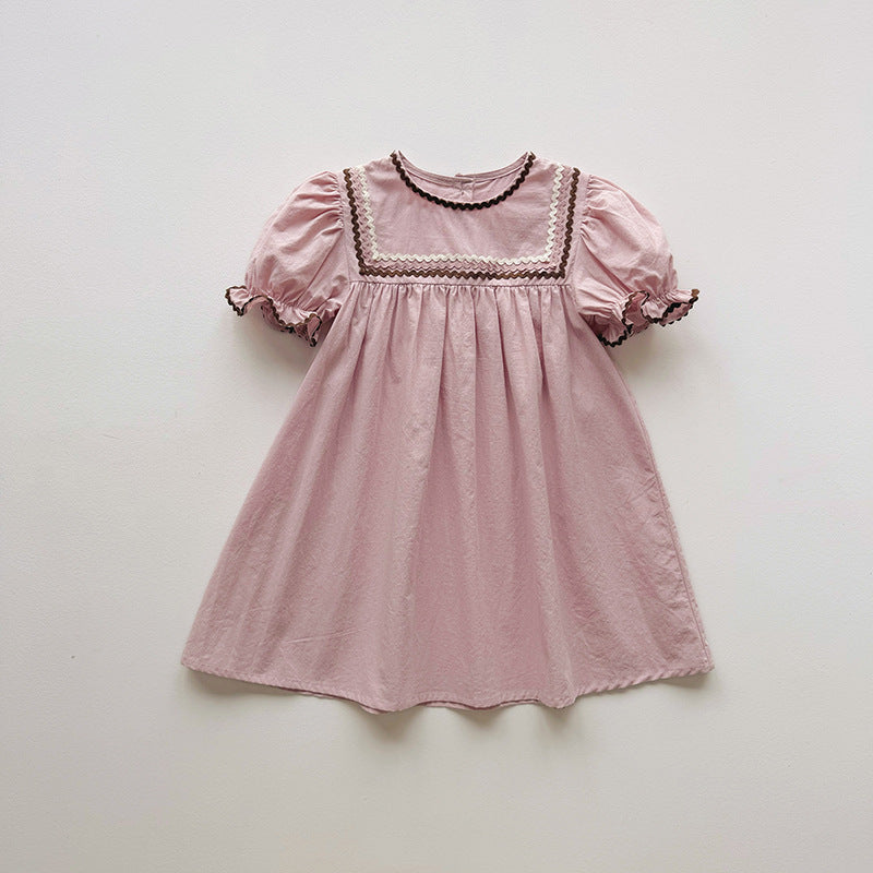 Summer Arrival Baby Girls Short Sleeves Colorful Lace Trim Pattern Dress, MyKids-USA®, Baby & Children's Dresses, MyKids-USA - Size/Age - 90 (12-24M) - Color - Purple -  -  - TR2604142325-A.