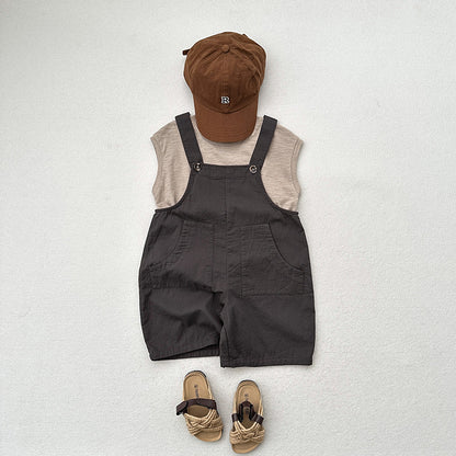 New Arrival Summer Baby Kids Unisex Solid Color Cotton Overalls