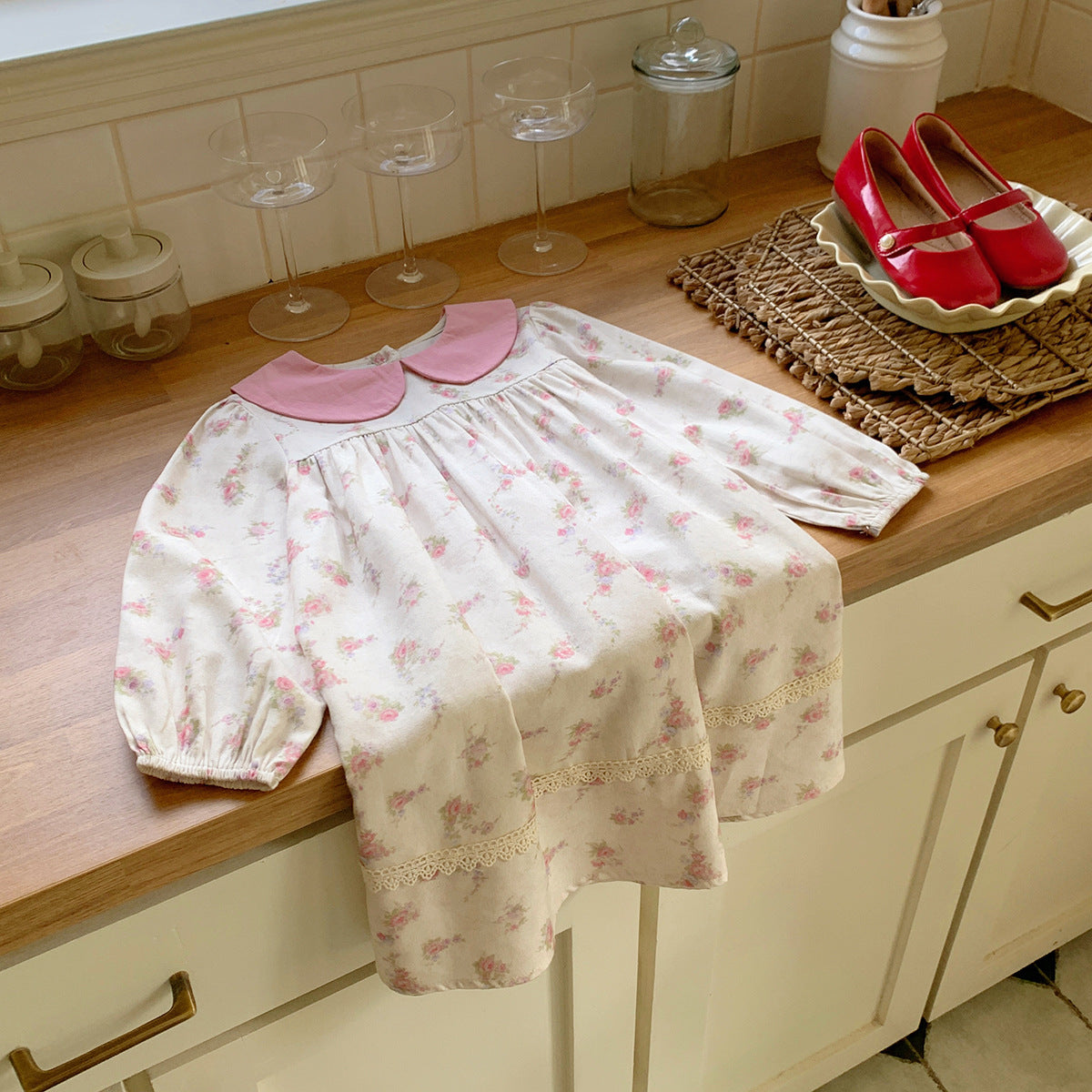 Arrival Autumn Girls Cute Flowers Pattern Long Sleeves Dress with Peter Pan Collar, MyKids-USA®, Baby & Toddler Dresses, MyKids-USA -  -  -  -  -  -  - 