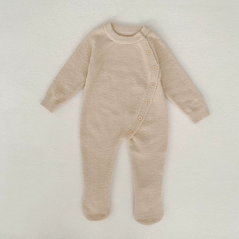 Autumn and Winter Arrival Unisex Baby’s Solid Color Crew Neck Fluffy Rompers, MyKids-USA®, Baby One-Pieces, MyKids-USA - Size/Age - 66 (3-6M) - Color - Beige -  -  - TR2507302352-A