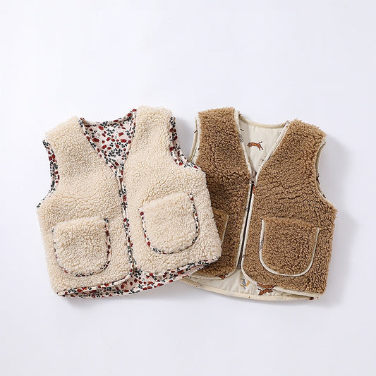 Arrival Winter and Autumn Baby Kids Unisex Fleece-Lined Sleeveless V Neck Vest