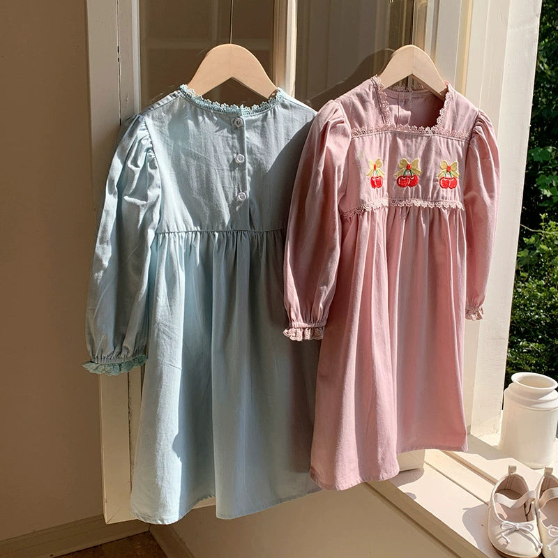 Autumn Arrival Baby Kids Girls Cherry Embroidered Pattern Long Sleeves Dress, MyKids-USA®, Baby & Toddler Dresses, MyKids-USA -  -  -  -  -  -  - 