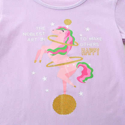 Summer Girls’ Unicorn Cartoon and Letters Pattern T-shirt in European and American Style, MyKids-USA®, Baby & Toddler Tops, MyKids-USA -  -  -  -  -  -  - 