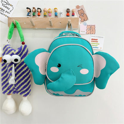 Adorable Cartoon Elephant Design Canvas Backpack For Kindergarten Kids