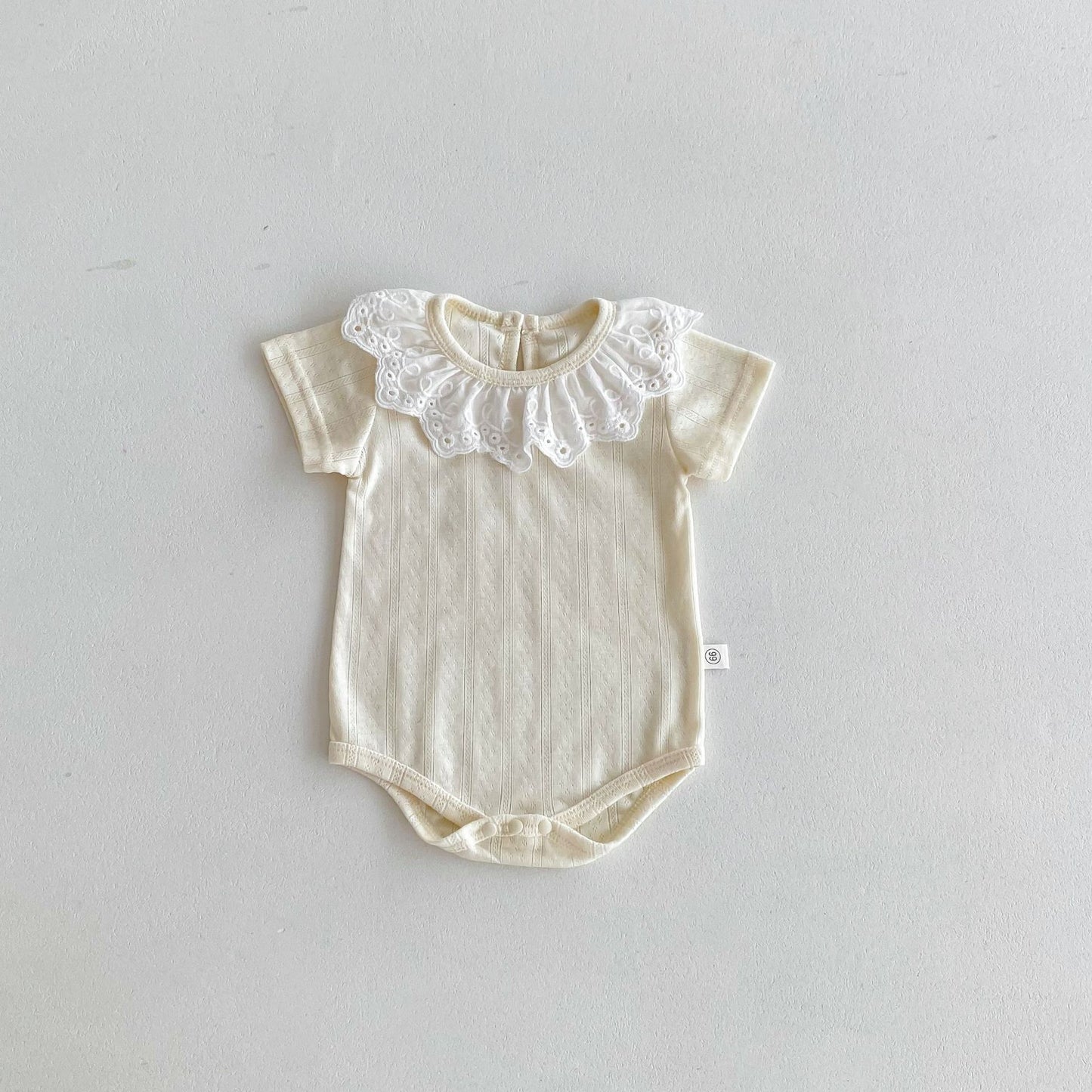 Summer Arrival Baby Girls Short Sleeves Hollow-out Pattern Bodysuit, MyKids-USA®, Bodysuits, MyKids-USA - Size/Age - 66 (3-6M) - Color - Beige -  -  - TR2604182326-A.