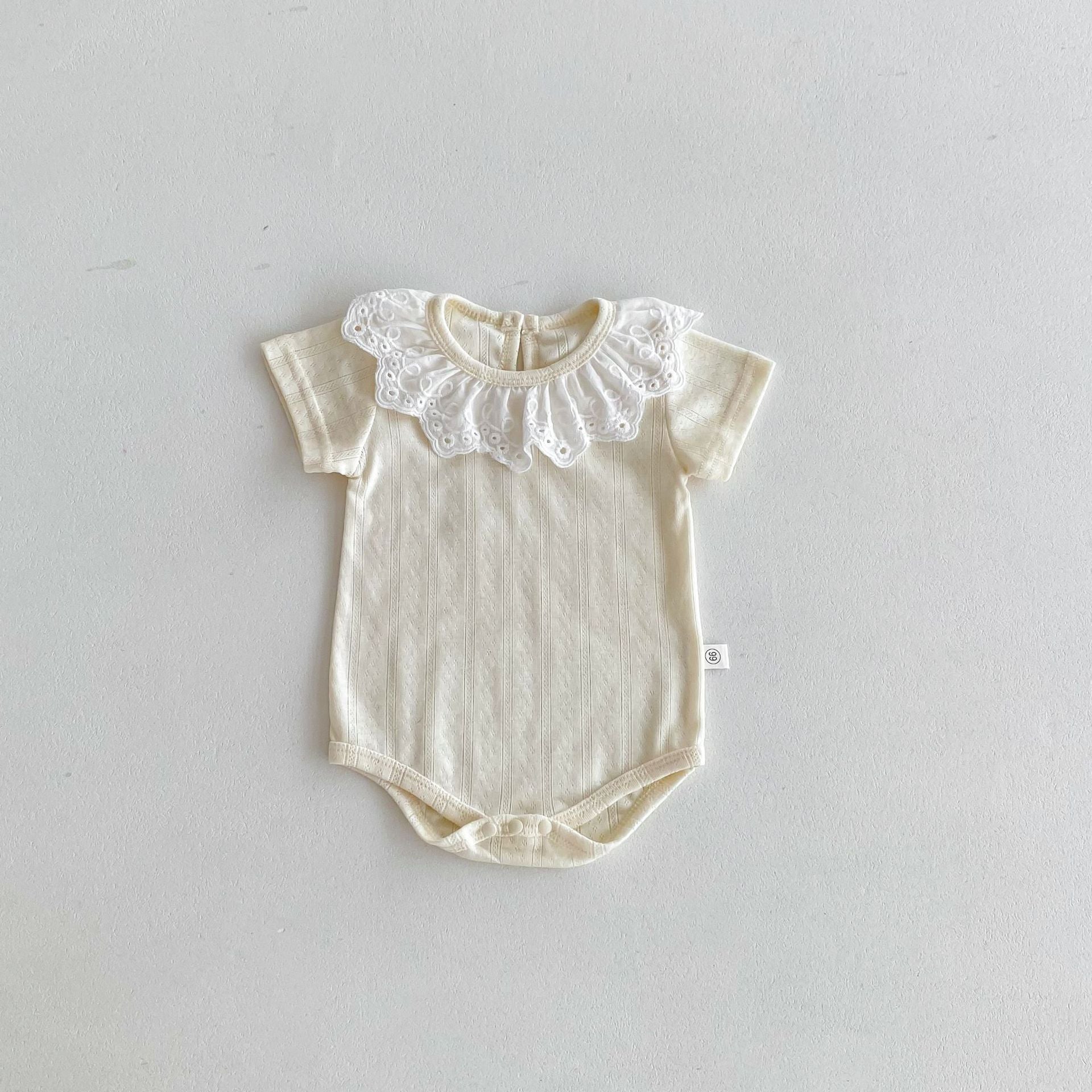 Summer Arrival Baby Girls Short Sleeves Hollow-out Pattern Bodysuit, MyKids-USA®, Bodysuits, MyKids-USA - Size/Age - 66 (3-6M) - Color - Beige -  -  - TR2604182326-A.