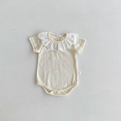 Summer Arrival Baby Girls Short Sleeves Hollow-out Pattern Bodysuit, MyKids-USA®, Bodysuits, MyKids-USA - Size/Age - 66 (3-6M) - Color - Beige -  -  - TR2604182326-A.