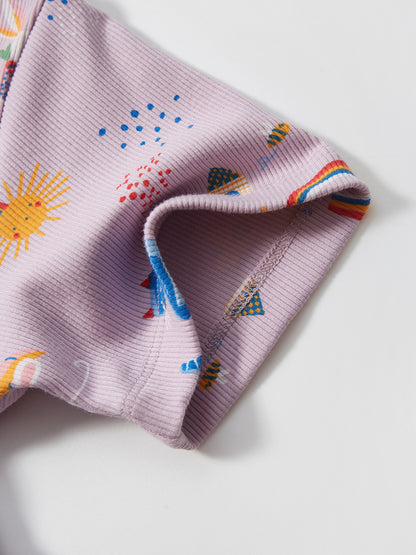 Spring And Summer Baby Girls Short Sleeves Rainbow Animals Floral Cartoon Print Dress