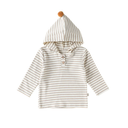 Autumn Arrival Baby Kids Unisex Striped Pattern Long Sleeves Hooded Top, MyKids-USA®, Hoodies, MyKids-USA - Size/Age - 73 (6-9M) - Color - Beige -  -  - TR2509272351-A