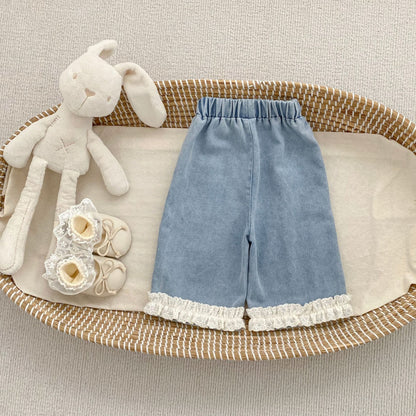 Spring and Autumn Arrival Modern Baby Kids Girls Denim Floral Lace Trim Decorated Pants, MyKids-USA®, Jeans, MyKids-USA -  -  -  -  -  -  - .