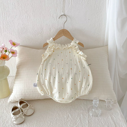 Summer Arrival Baby Girls Sleeveless Butterfly-bow Decorated Onesies with Colorful Dots Pattern, MyKids-USA®, Baby One-Pieces, MyKids-USA -  -  -  -  -  -  - 