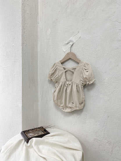 Summer Arrival Baby Girls Short Sleeves Flowers Embroidered Pattern Bodysuit